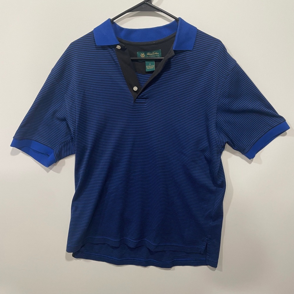 Brooks Brothers‎ St Andrew's Links Polo Shirt Blue Black Stripe Golf Mens Size S